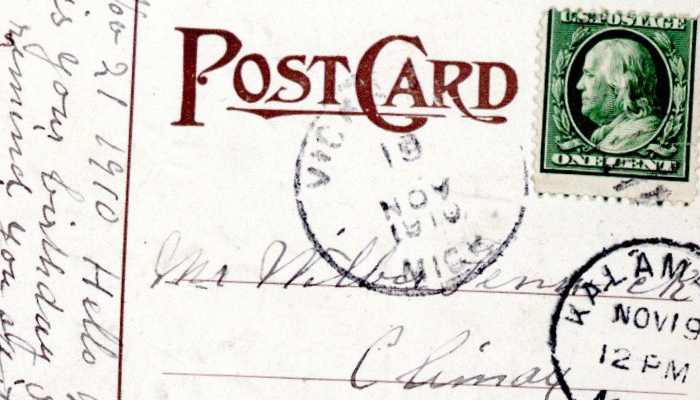 A postmarked postcard